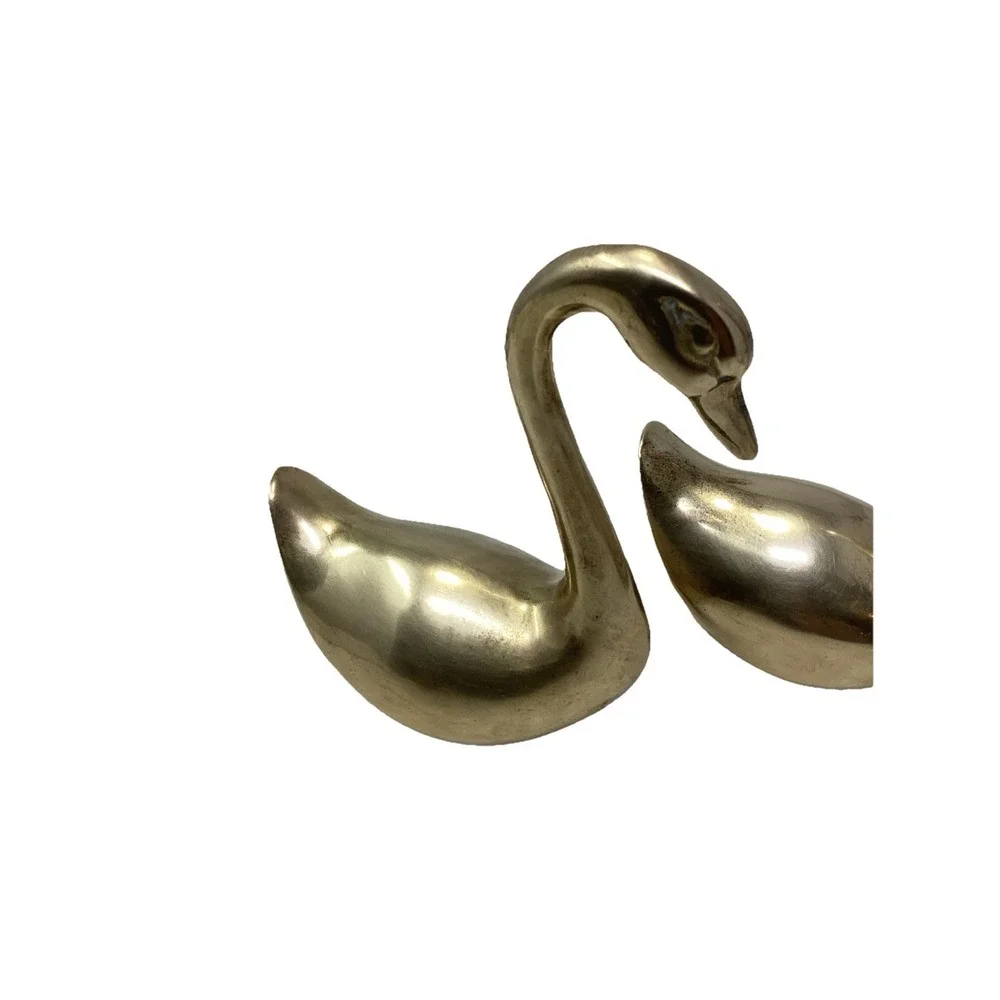 Vtg MCM Pair Of Large Brass Swans 9